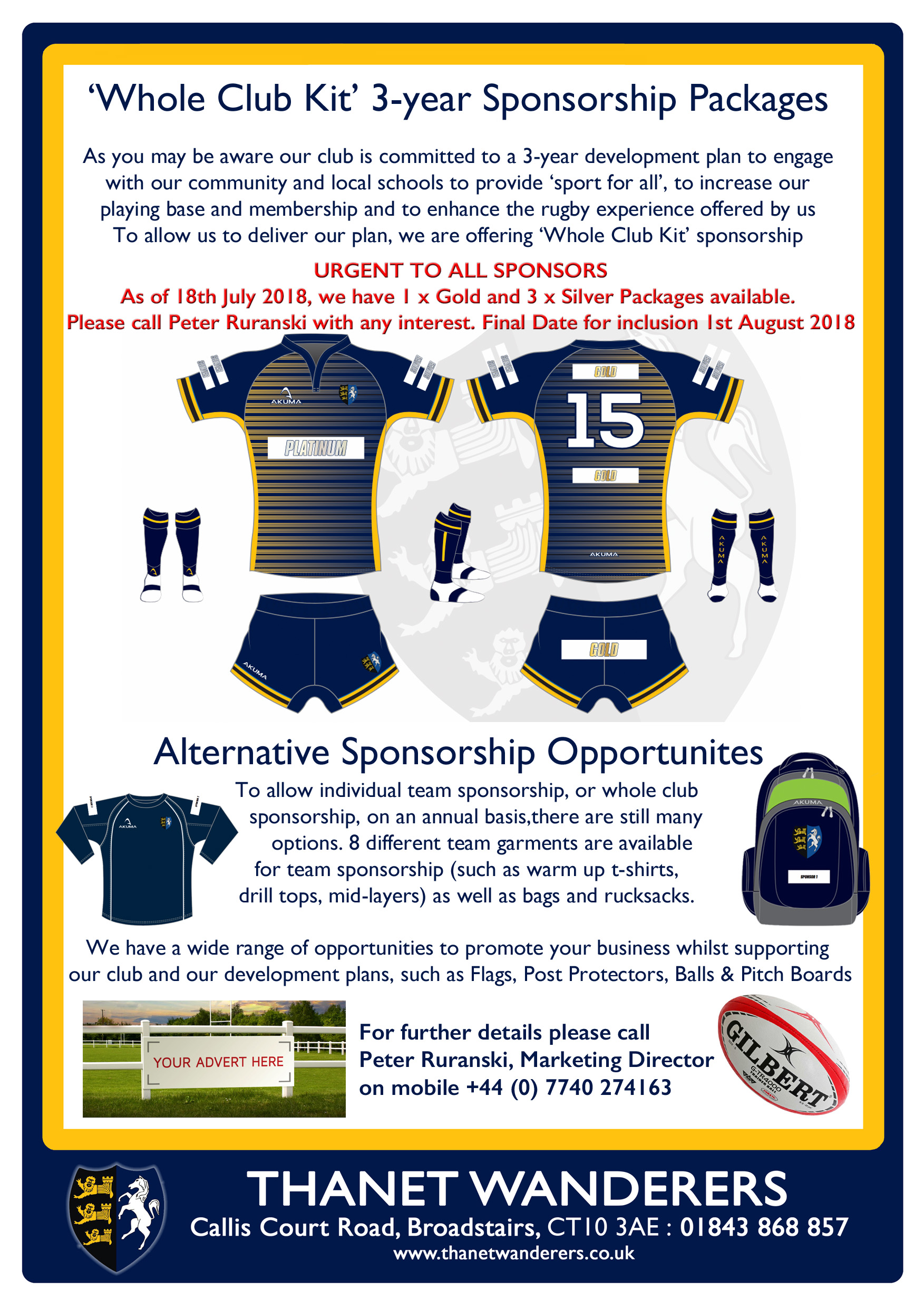 A message from DOR Cary Wright to all Sponsors, Prospective Sponsors and Supporters